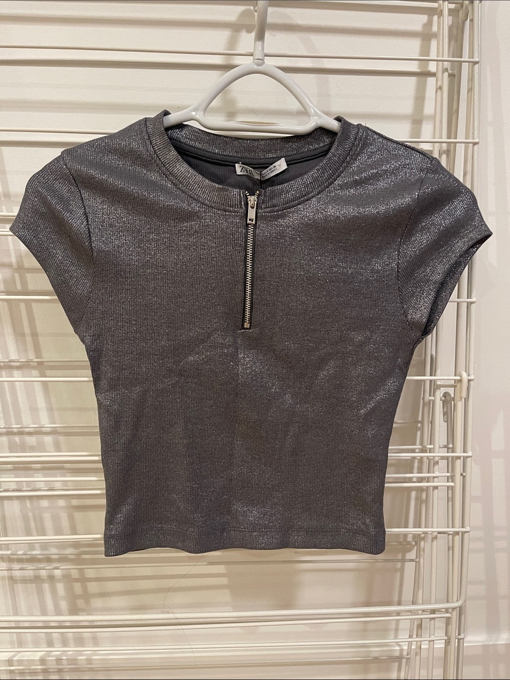 Zara, Metallic gray top, short sleeves, Brand new with a tag, never worn